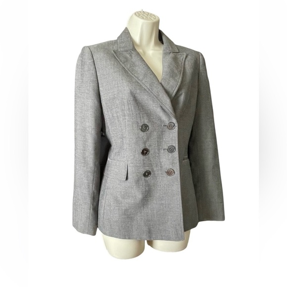 Tahari Arthur Levine Double Breasted Blazer Size 4 Grey Lightweight Career Work - Picture 2 of 12